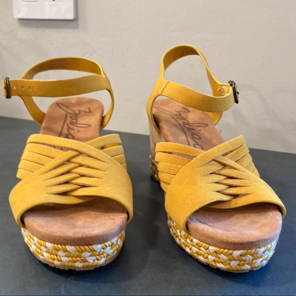 NWT Zodiac sz 8 Paola yellow suede cork wedge sandals - Picture 5 of 14
